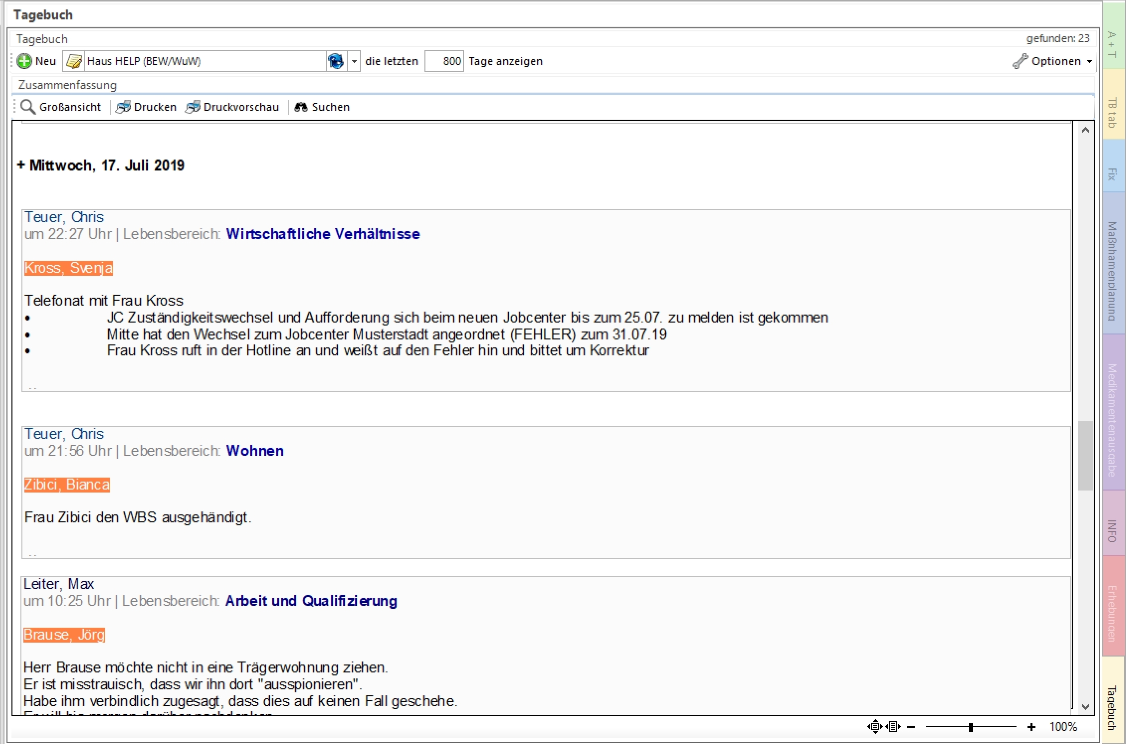 WLH Klient Tagebuch